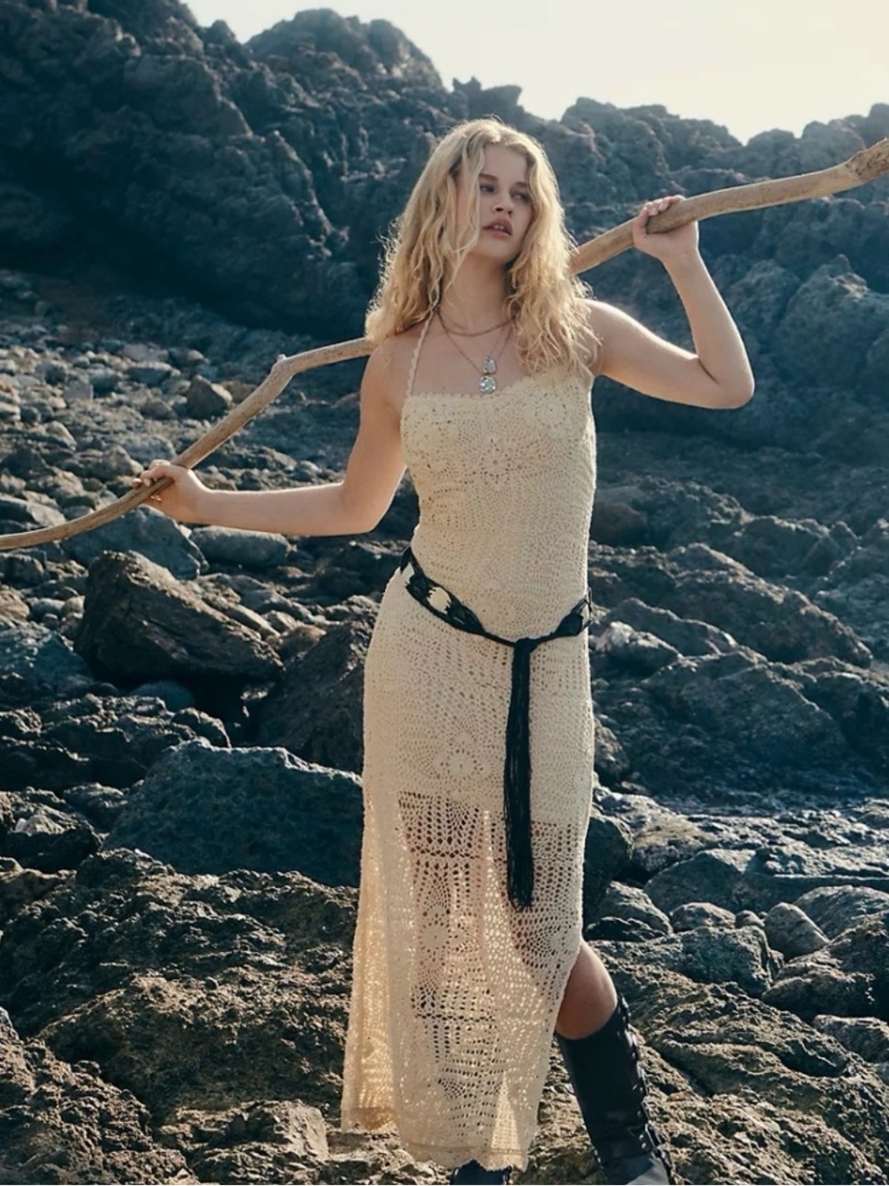 Free People Cream Dahlia Midi Crochet Dress